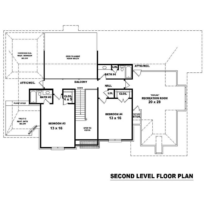 Floor Plan Second Story of Southern Plan #170-1106