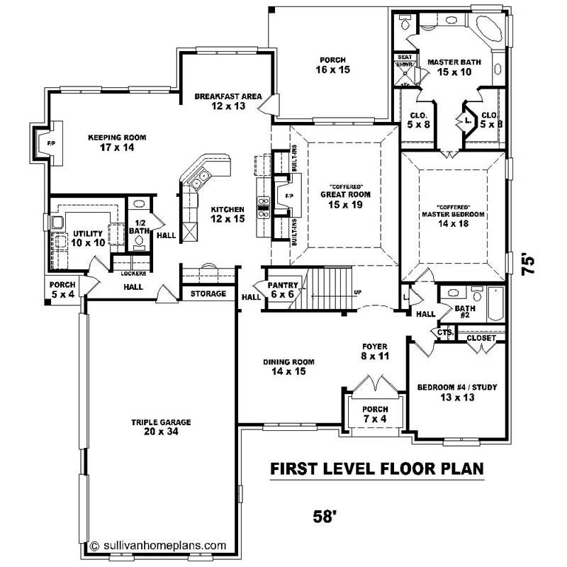 Floor Plan First Story of Southern Plan #170-1108