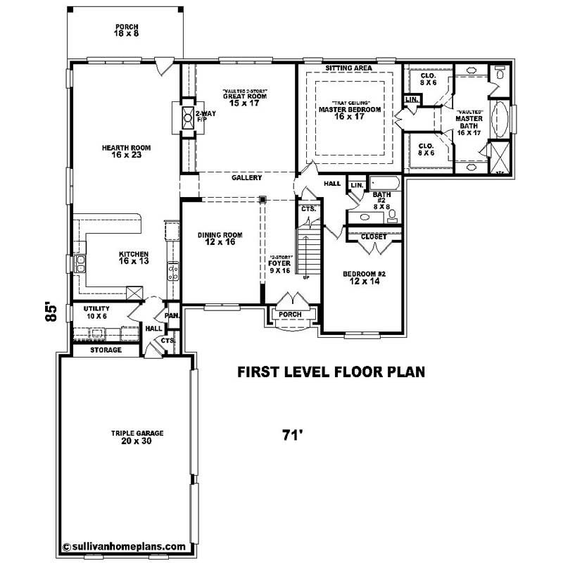 Floor Plan First Story of Southern Plan #170-1111