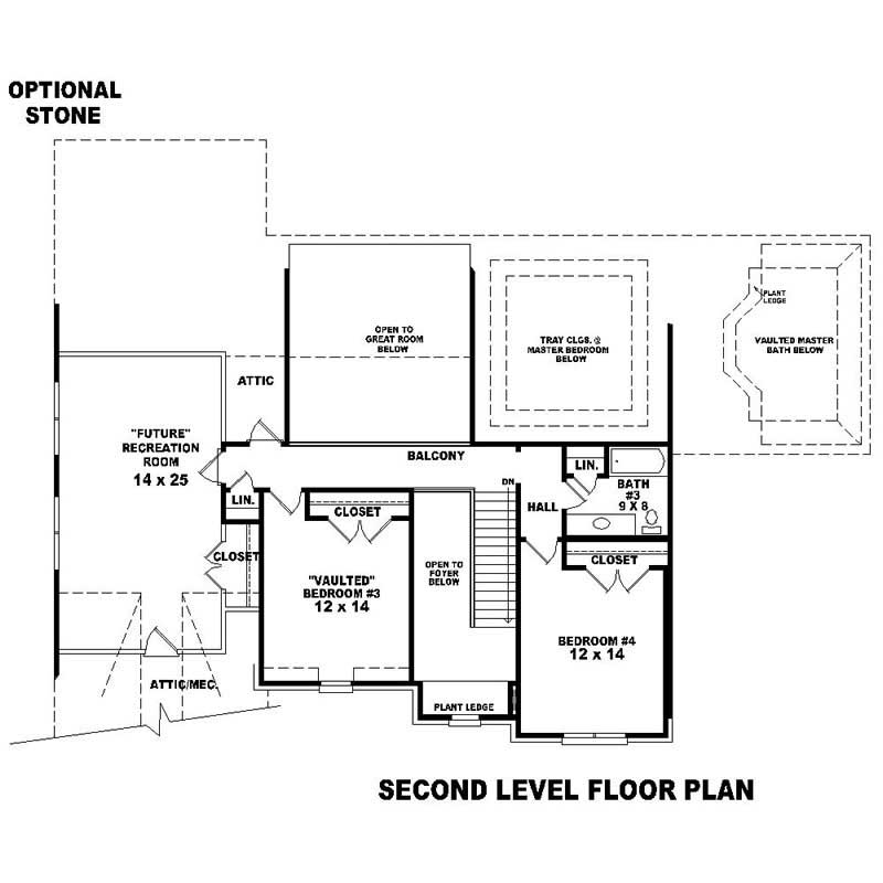 Floor Plan Second Story of Southern Plan #170-1111