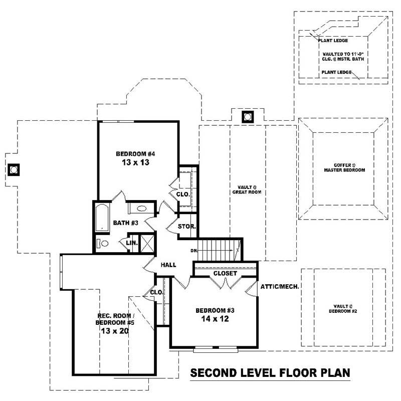 Floor Plan Second Story of Southern Plan #170-1123