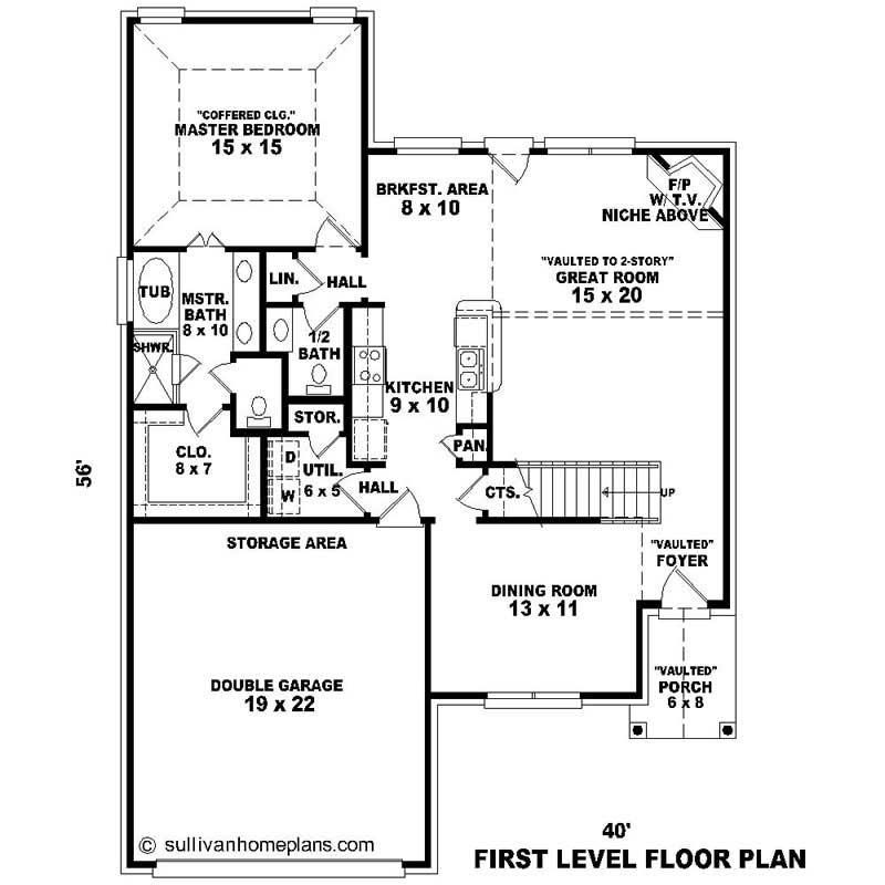 Floor Plan First Story of Southern Plan #170-1128