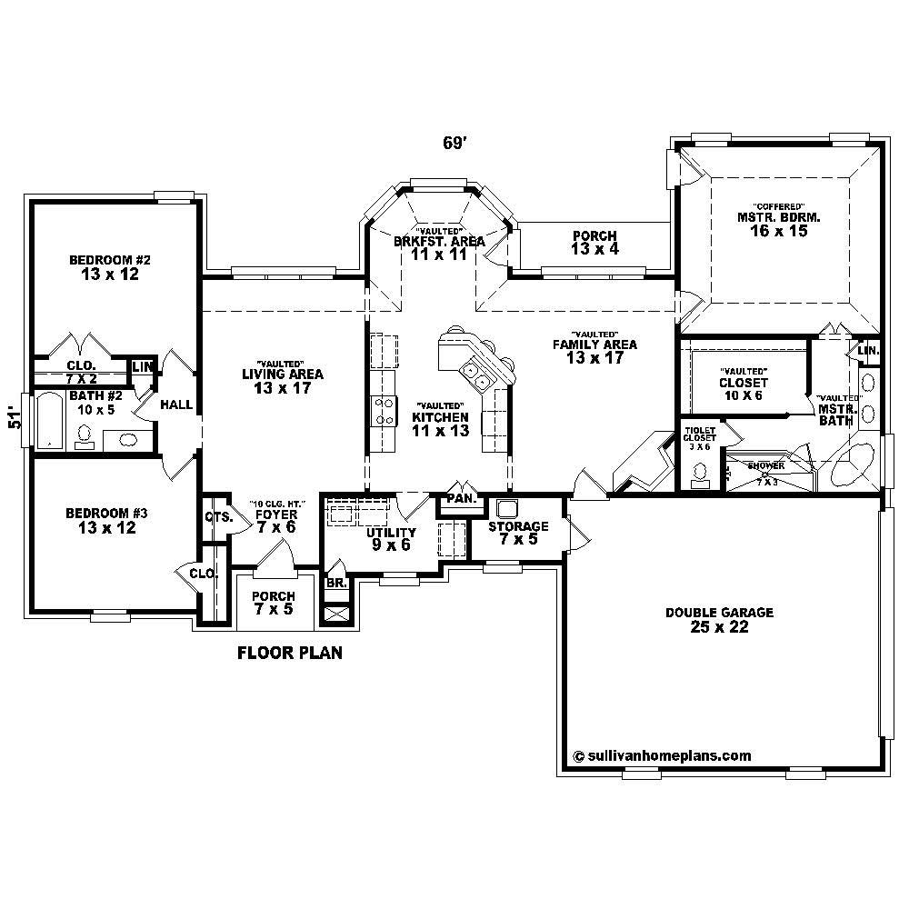 Floor Plan First Story of French Plan #170-1142