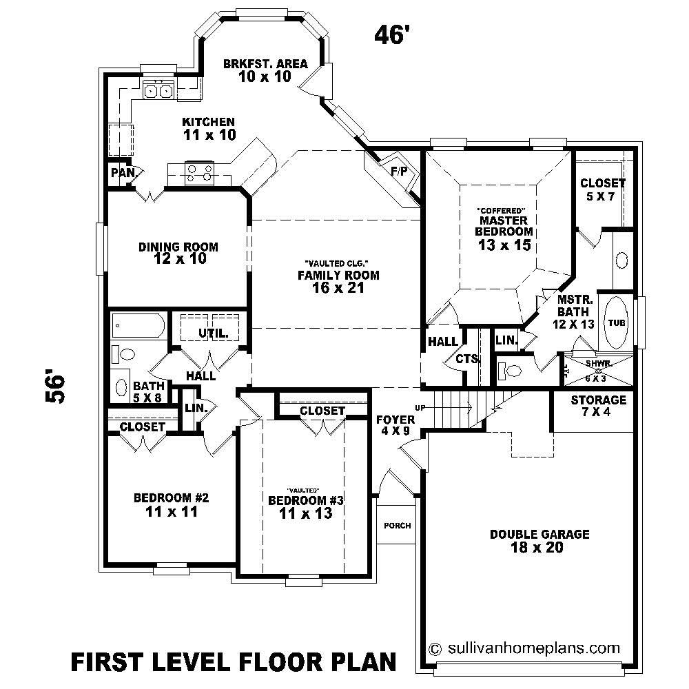 Floor Plan First Story of French Plan #170-1157