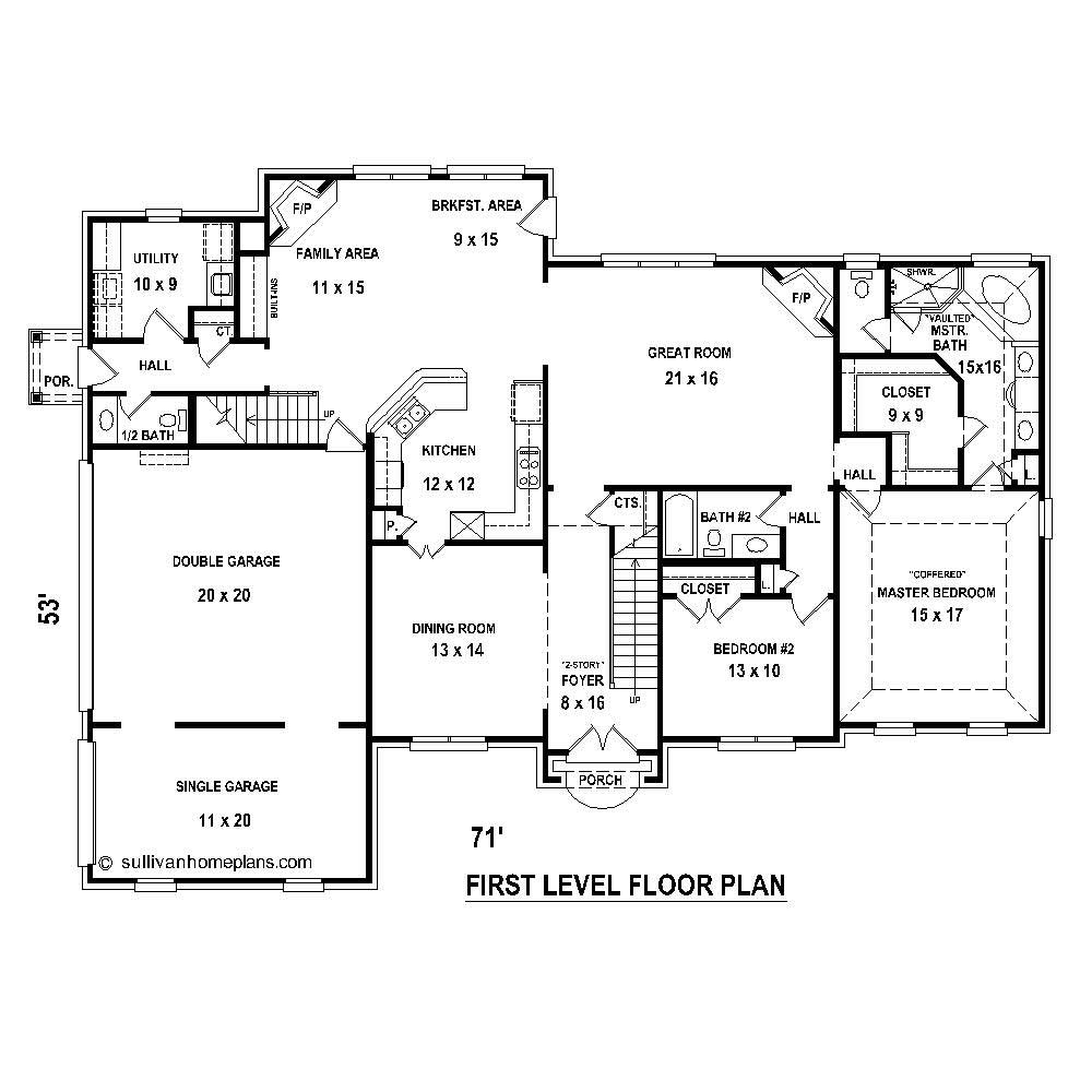 Floor Plan First Story of French Plan #170-1177
