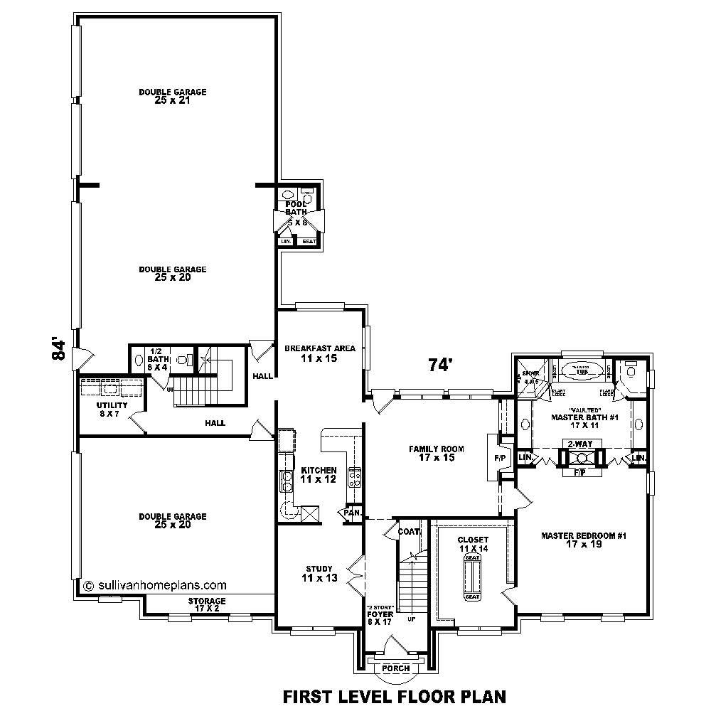 Floor Plan First Story of Traditional Plan #170-1181