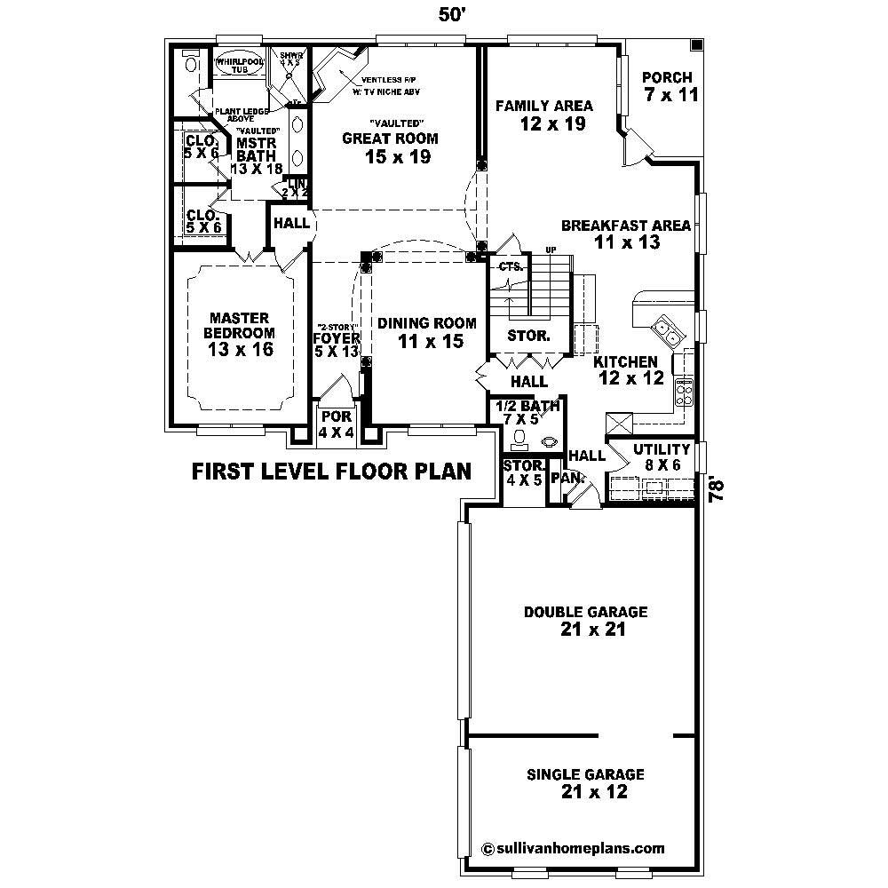 Floor Plan First Story of Country Plan #170-1187