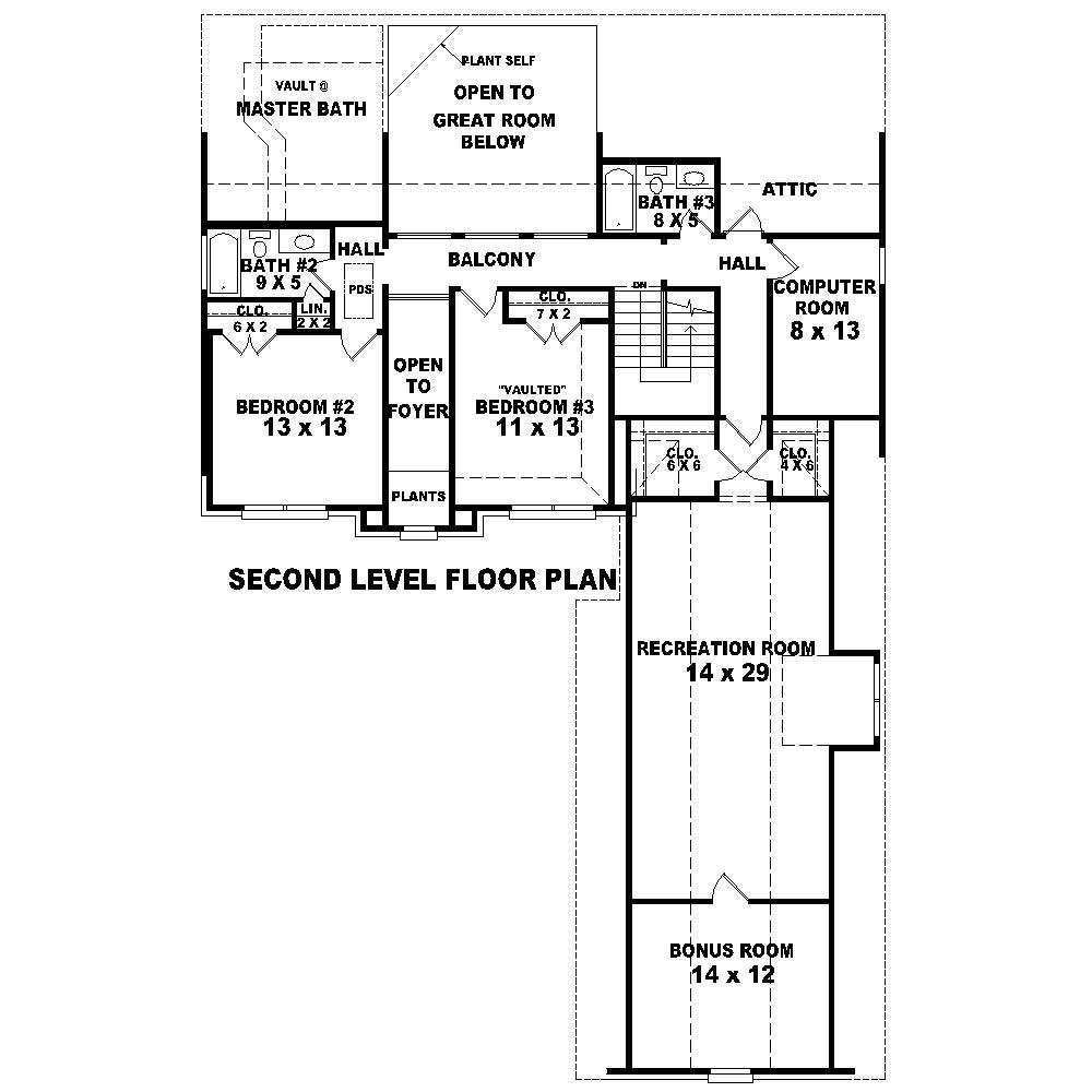 Floor Plan Second Story of Country Plan #170-1187