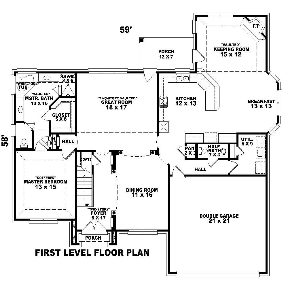 Floor Plan First Story of Country Plan #170-1198