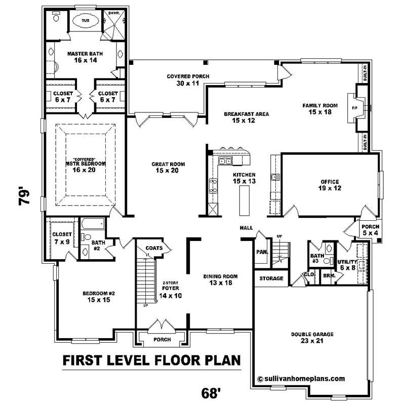 Floor Plan First Story of Southern Plan #170-1206
