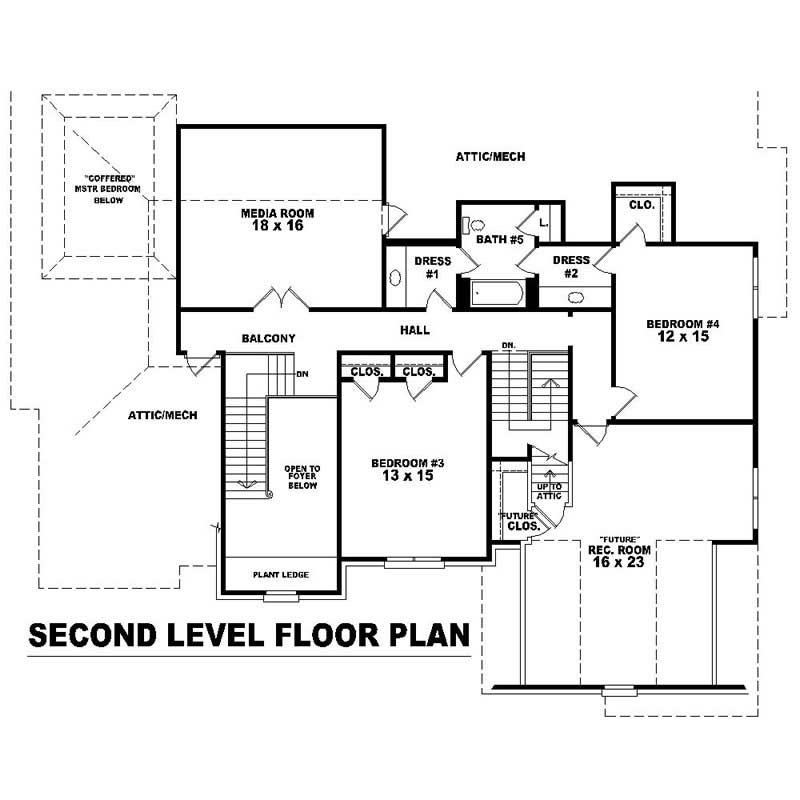 Floor Plan Second Story of Southern Plan #170-1206