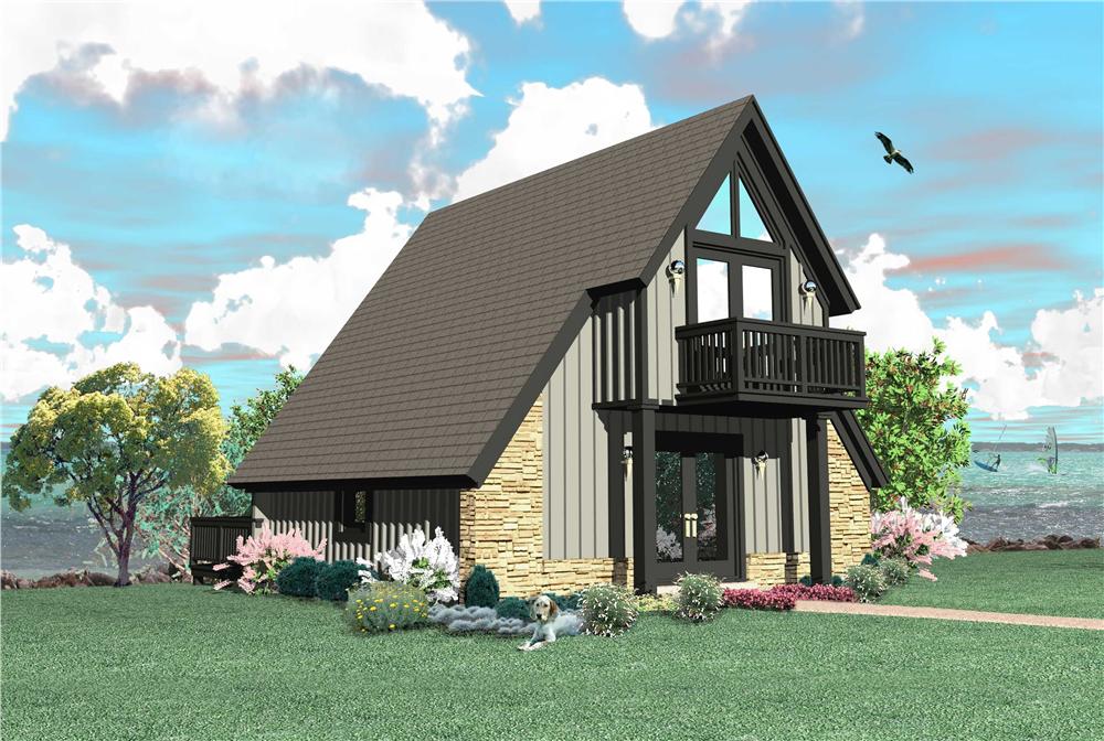 Front view of A Frame home (ThePlanCollection: House Plan #170-1208)