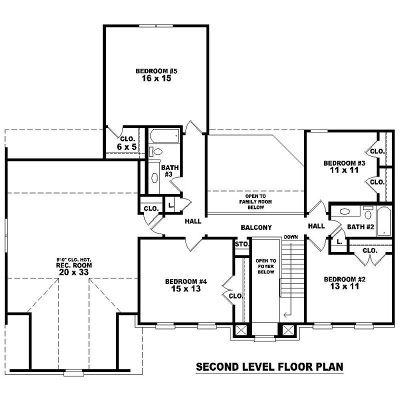 Floor Plan Second Story of Southern Plan #170-1212