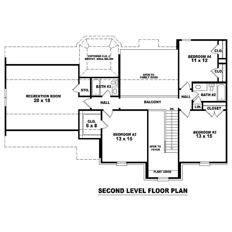 Floor Plan Second Story of Southern Plan #170-1214
