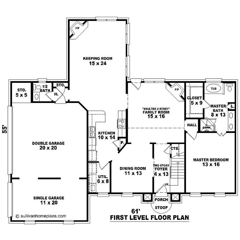 Floor Plan First Story of Southern Plan #170-1215