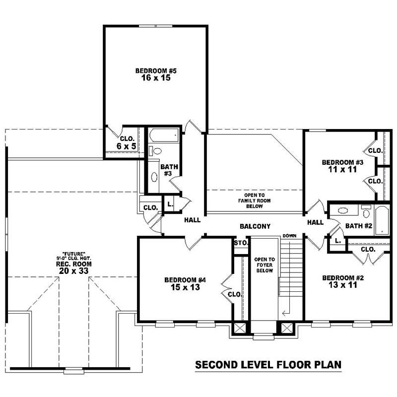 Floor Plan Second Story of Southern Plan #170-1215