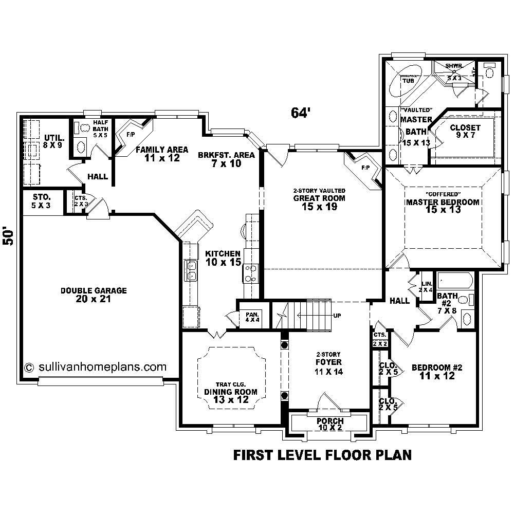 Floor Plan First Story of French Plan #170-1220