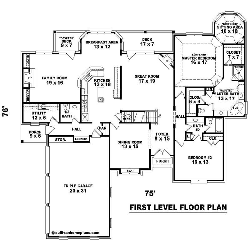 Floor Plan First Story of Southern Plan #170-1221