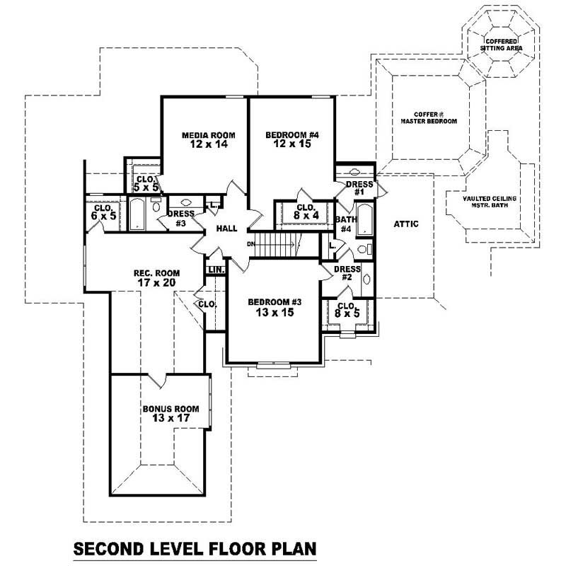 Floor Plan Second Story of Southern Plan #170-1221