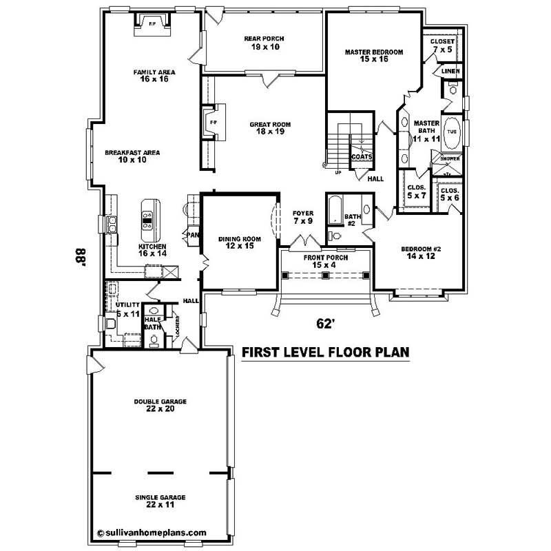 Floor Plan First Story of Southern Plan #170-1222