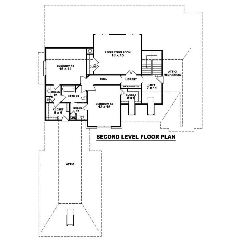 Floor Plan Second Story of Southern Plan #170-1222