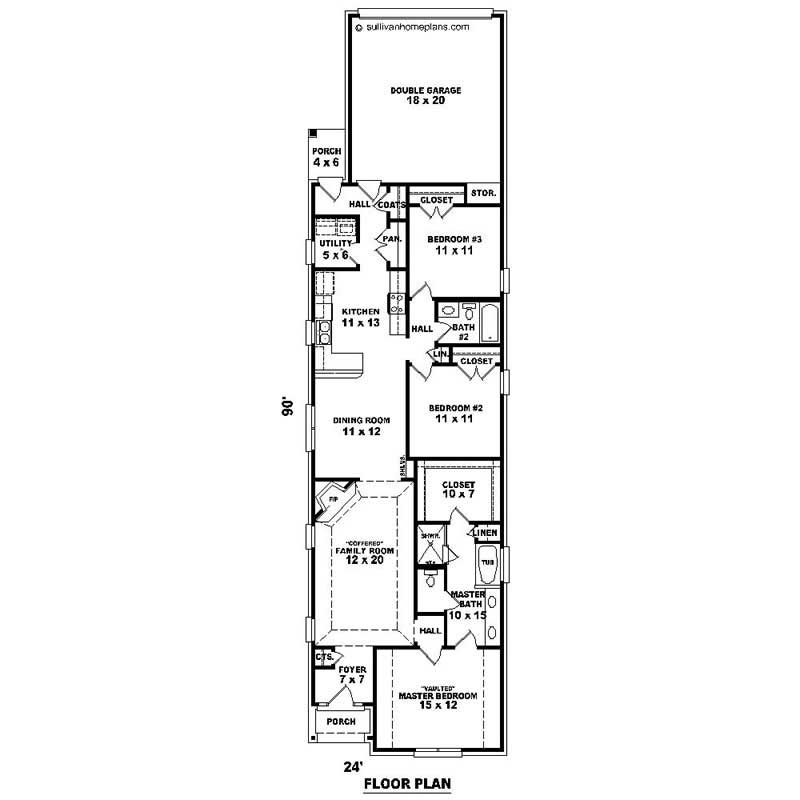 Floor Plan First Story of Southern Plan #170-1223