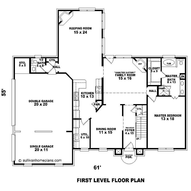 Floor Plan First Story of Southern Plan #170-1227