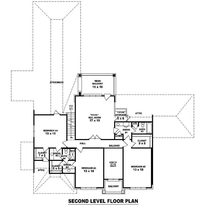 Floor Plan Second Story of Southern Plan #170-1229