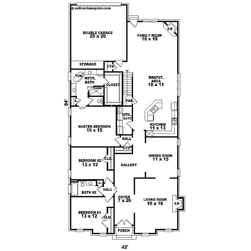 Floor Plan First Story of Southern Plan #170-1230