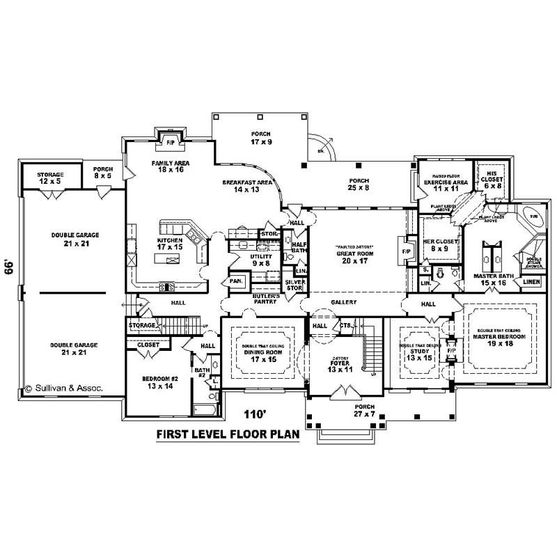 Floor Plan First Story of Southern Plan #170-1232