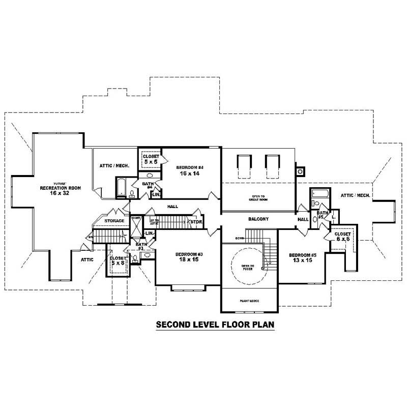 Floor Plan Second Story of Southern Plan #170-1232