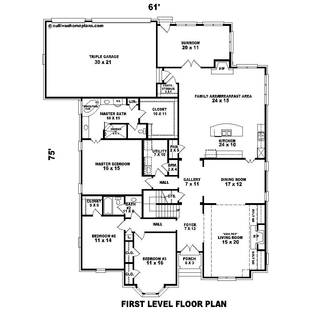 Floor Plan First Story of French Plan #170-1235