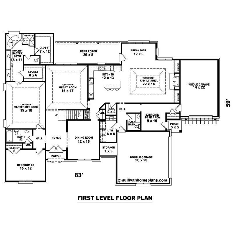 Floor Plan First Story of Southern Plan #170-1236