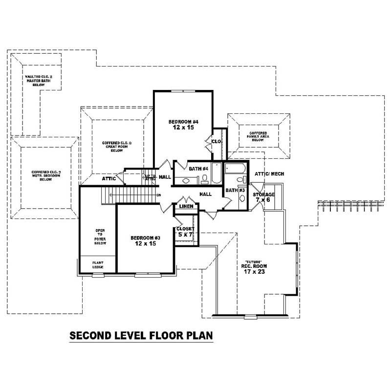 Floor Plan Second Story of Southern Plan #170-1236
