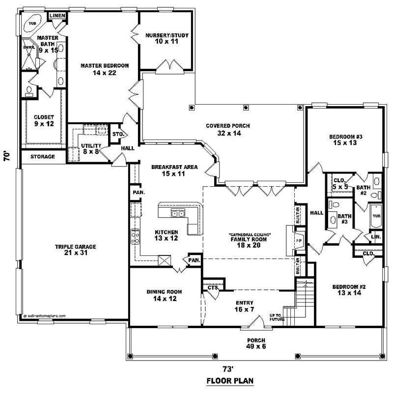 Floor Plan First Story of Southern Plan #170-1239