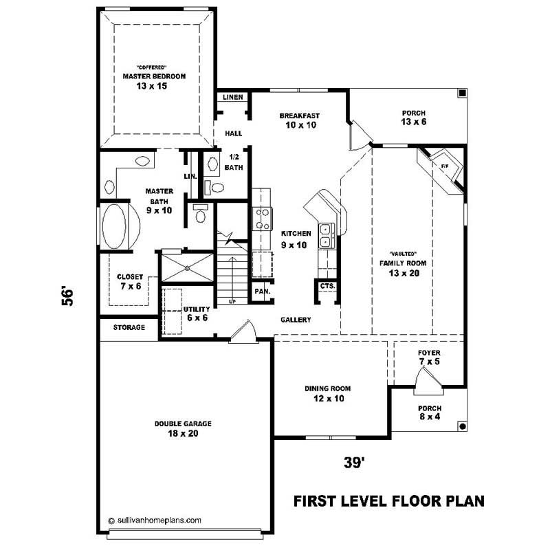 Floor Plan First Story of Southern Plan #170-1248