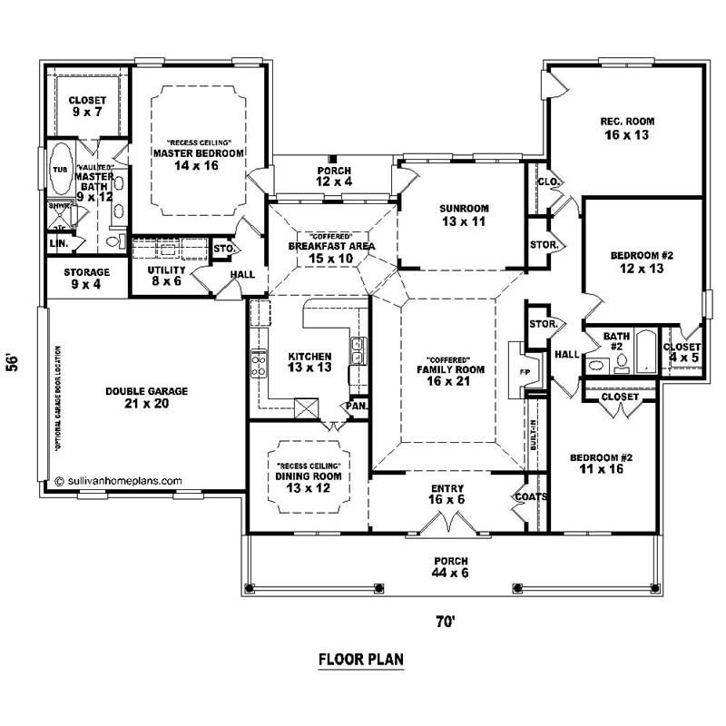 Floor Plan First Story of Southern Plan #170-1250