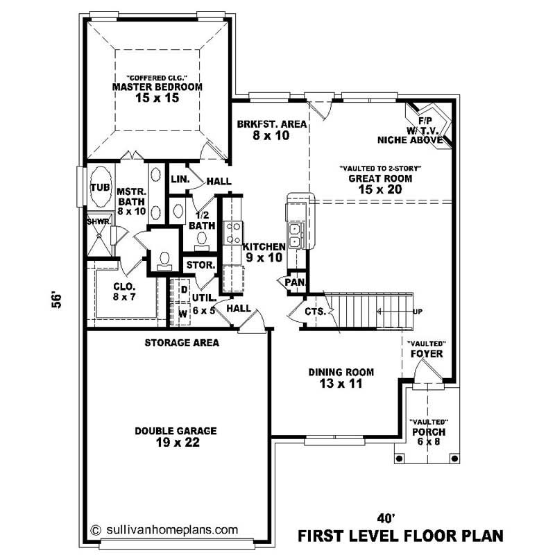 Floor Plan First Story of Southern Plan #170-1253