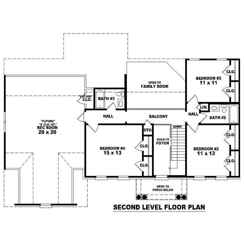 Floor Plan Second Story of Southern Plan #170-1259