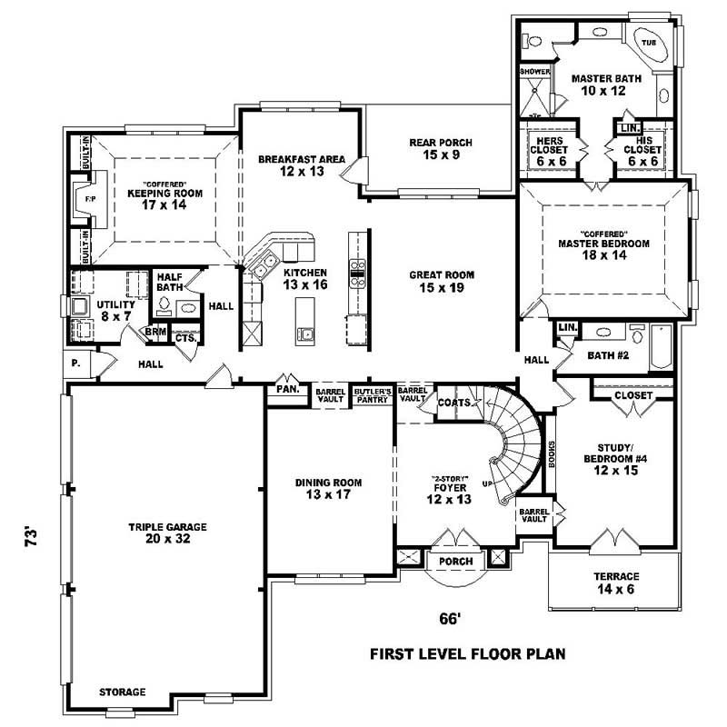 Floor Plan First Story of Southern Plan #170-1260