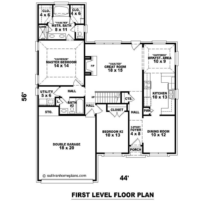 Floor Plan First Story of Southern Plan #170-1265