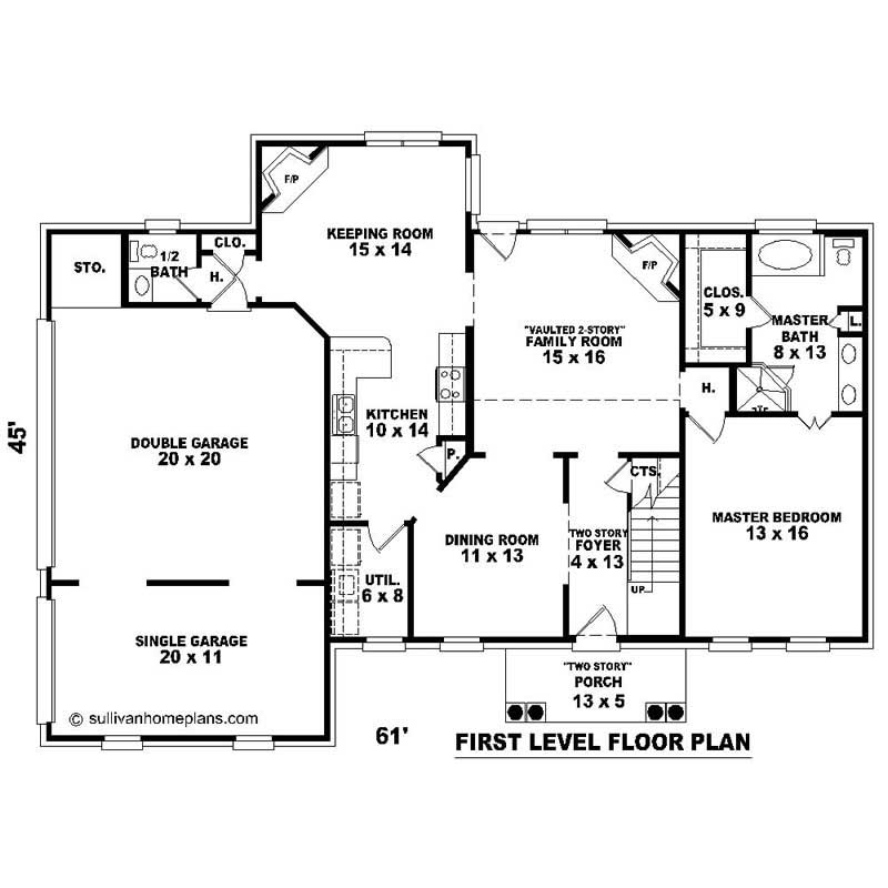 Floor Plan First Story of Southern Plan #170-1270