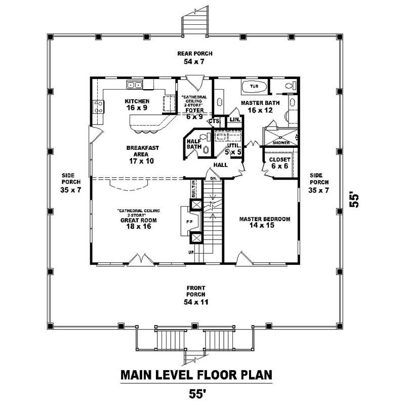 Floor Plan First Story of Southern Plan #170-1271