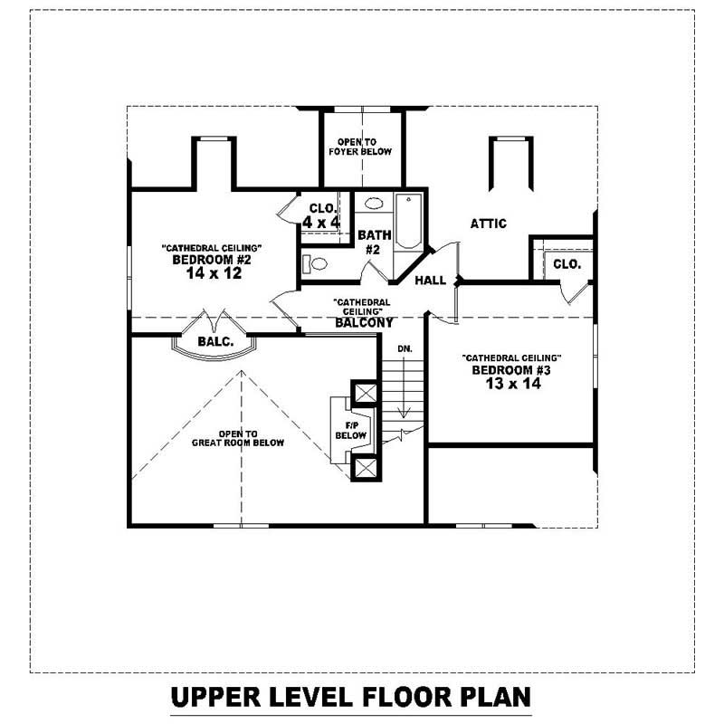 Floor Plan Second Story of Southern Plan #170-1271