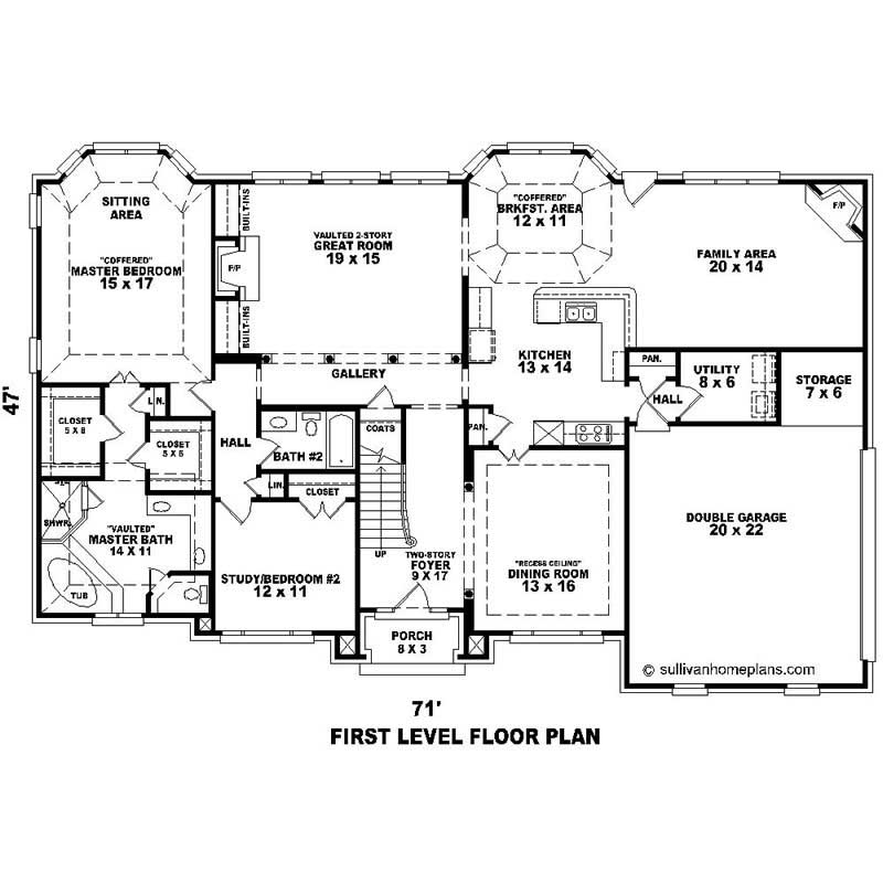 Floor Plan First Story of Southern Plan #170-1275