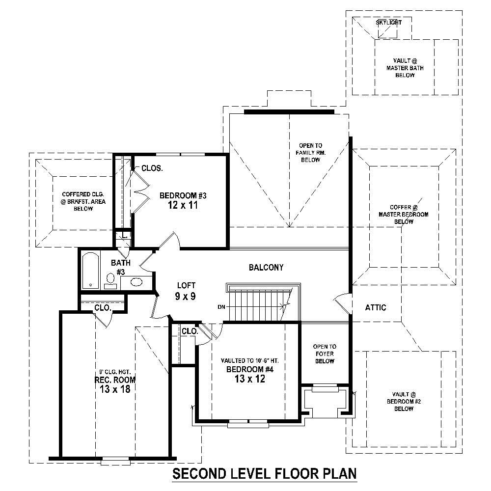 Floor Plan Second Story of French Plan #170-1282