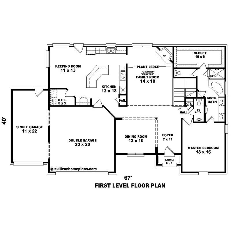 Floor Plan First Story of Southern Plan #170-1288
