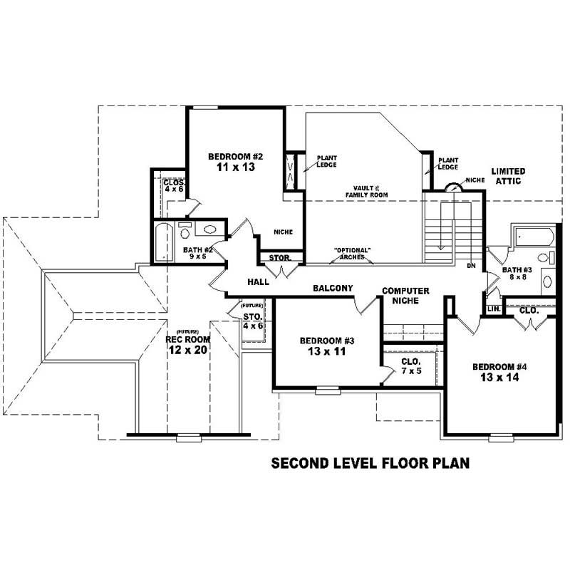 Floor Plan Second Story of Southern Plan #170-1288