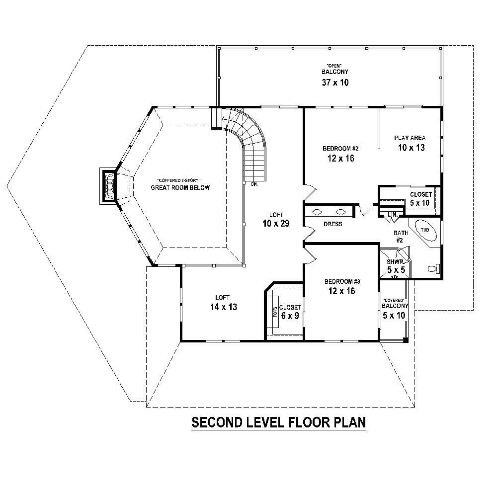 Floor Plan Second Story of Country Plan #170-1290