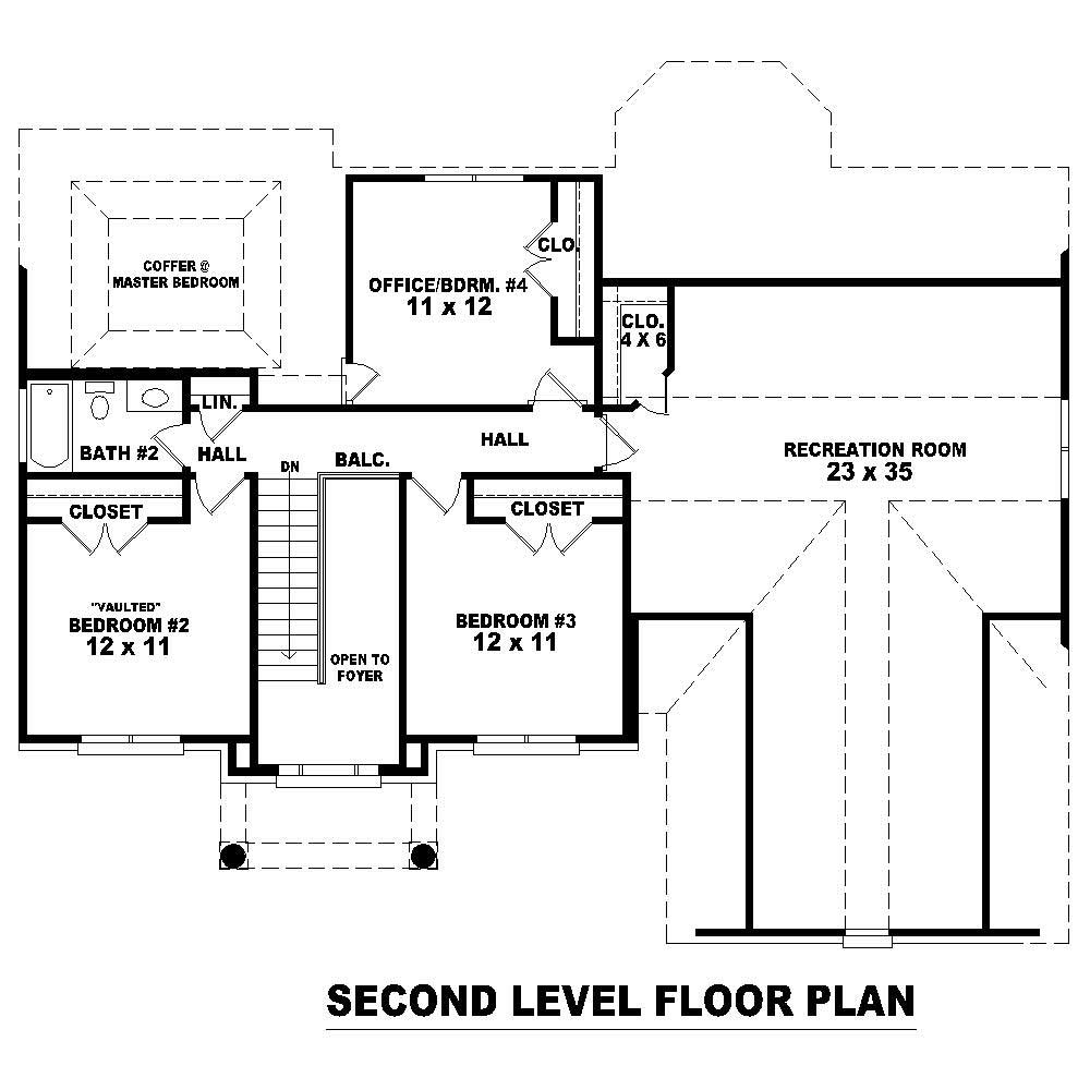 Floor Plan Second Story of Colonial Plan #170-1306